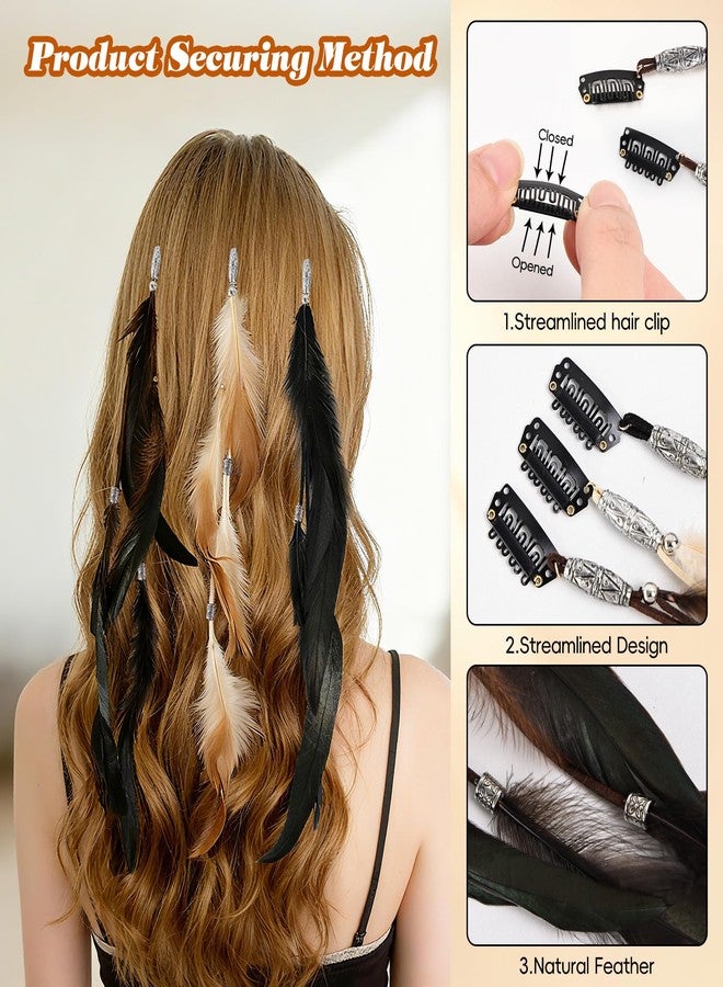 FeelfunFeather Feathers Hair Extensions for Women Boho Clip-in Hair Feather Accessories for Mardi Gras Performances Photo Shoots Carnival Party Headdress Accessory, Brown(3 Pcs) - Image 5